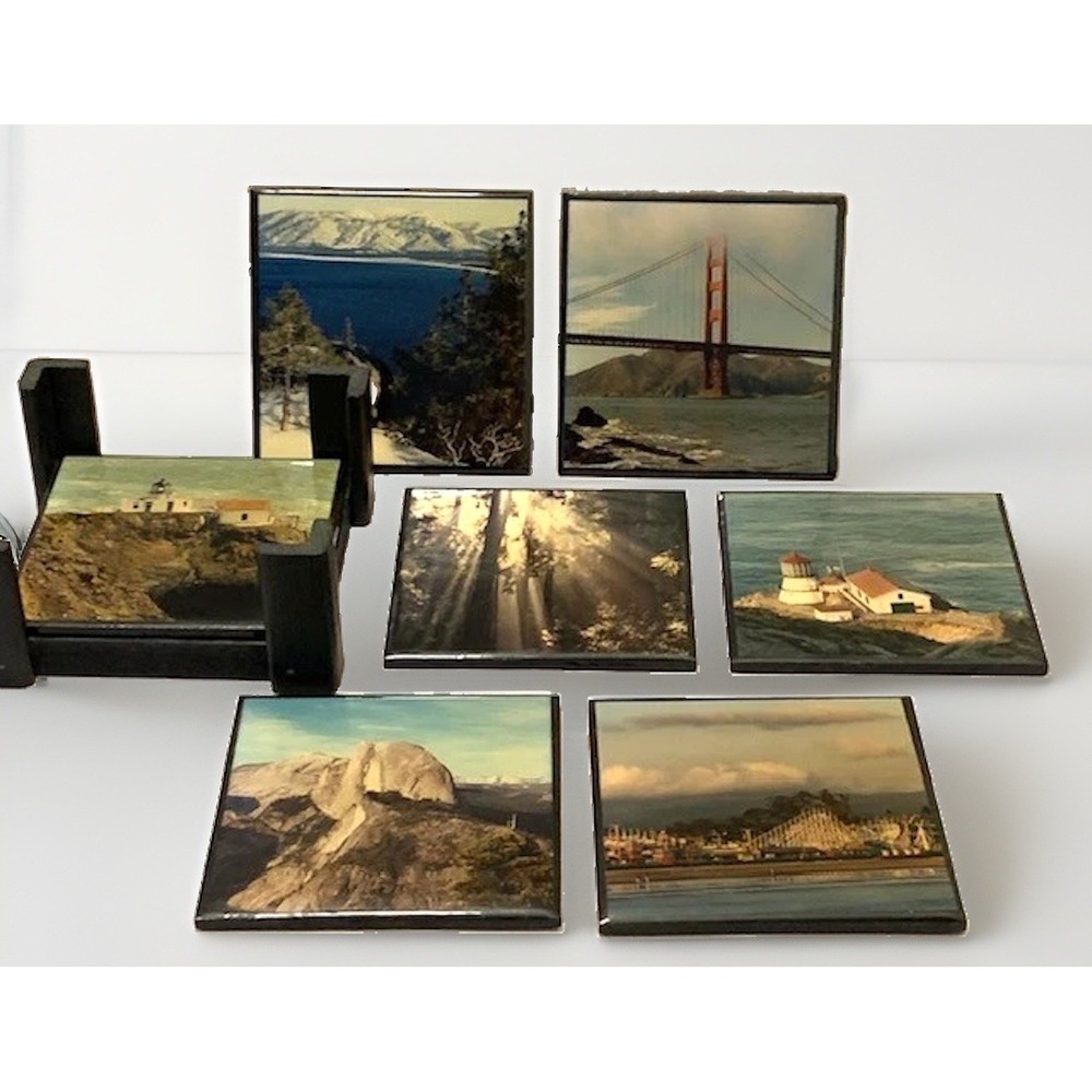 Handmade California Landmarks Coaster Gift Set Golden Gate Yosemite Art VTG MCM